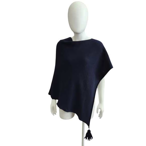 Balboni Bohemian Chic Italian Lux All Cashmere Asymmetrical Black Tassel Cape OS - Picture 2 of 13